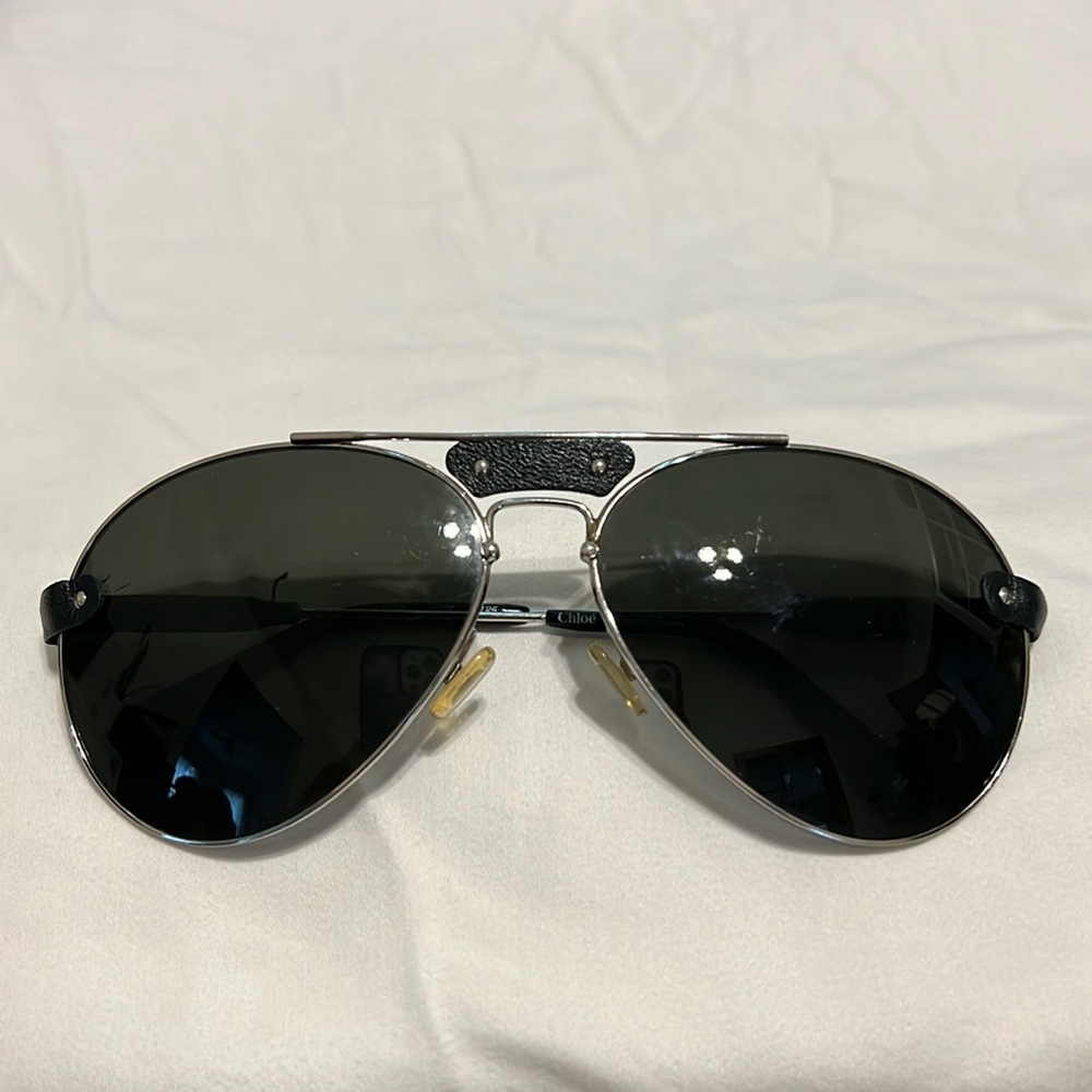 Chloe aviator sunglasses w/ black leather accents